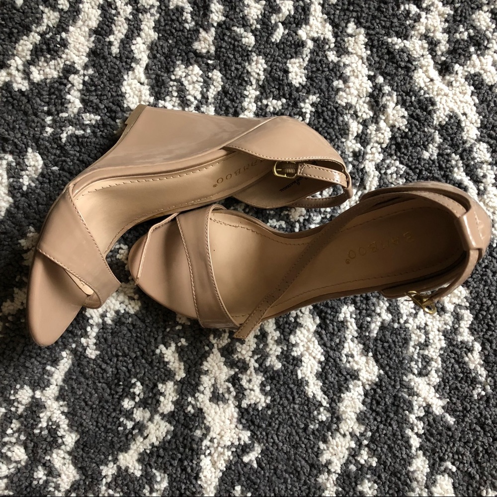 Nude ankle strap wedge